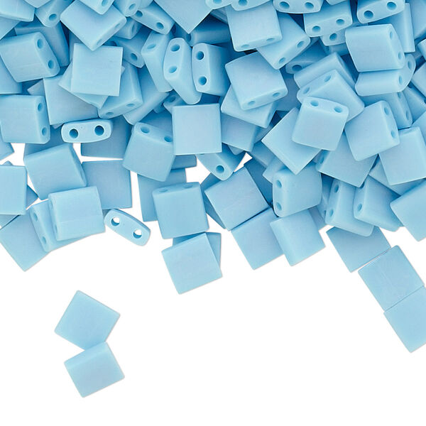 Seed bead, TILA®, glass, pkg/250g, 5mm full tila square, opaque matte rainbow robin's egg blue (TL-413FR). image number 0