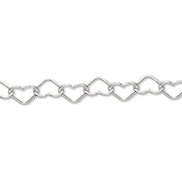 Chain, sterling silver, 7x5mm heart cable. Sold per pkg of 5 feet. image number 0