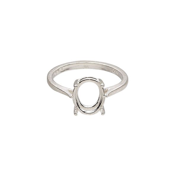 Ring, Sure-Set™, sterling silver, 10x8mm 4-prong oval basket setting, size 7. Sold individually. image number 0