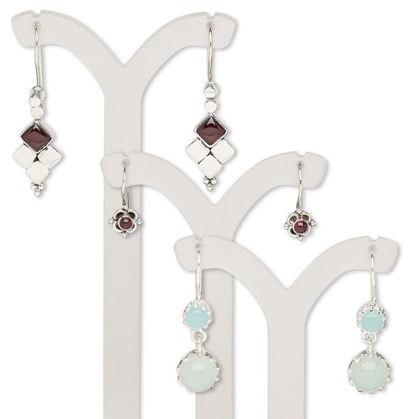 Earring mix, multi-gemstone (natural / dyed / heated) and sterling silver, mixed colors, 16-37mm mixed shape with fishhook ear wire. Sold per pkg of 3 pairs. image number 0