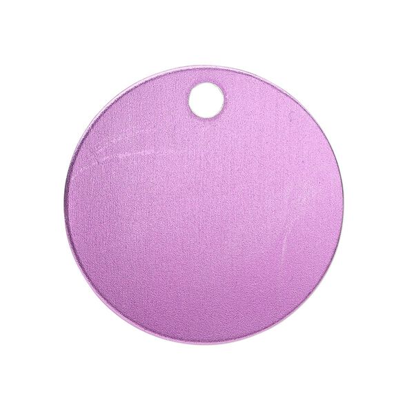 Drop, anodized aluminum, purple, 25.5mm double-sided flat round blank with 3mm hole, 20 gauge. Sold per pkg of 10. image number 0