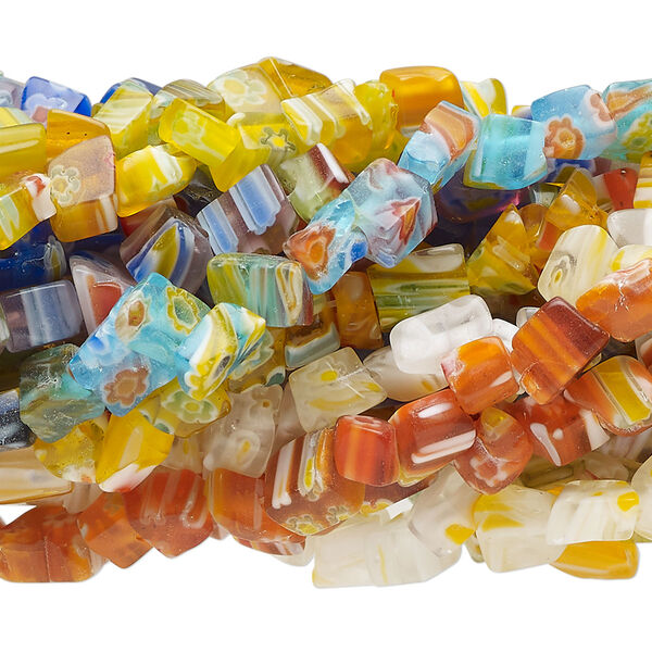 Bead mix, millefiori glass, multicolored, small chip. Sold per pkg of (10) 34-inch strands. image number 0
