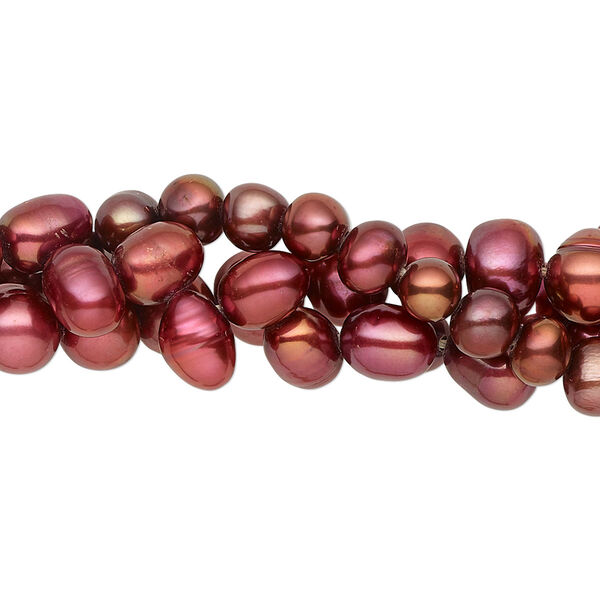 Pearl mix, cultured freshwater (dyed), multi-red, 5x3mm-9x7mm mixed shapes with 0.4-0.6mm hole, D grade, Mohs hardness 2-1/2 to 4. Sold per (3) 14-inch strands. image number 0
