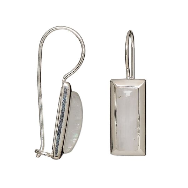 Earring, rainbow moonstone (natural) and sterling silver, 31mm with 15x5mm rectangle and fishhook ear wire with safety. Sold per pair. image number 0