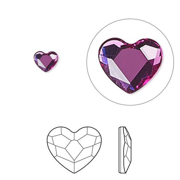 Flat back 288pk fuchsia foil back, Swarovski® hotfix 6x5mm heart 2808HF image number 0