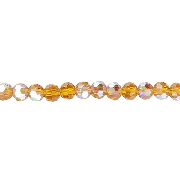 Bead 1pk 32 facets translucent gold AB, Celestial Crystal® 4mm round 15.5-16 inch image number 0