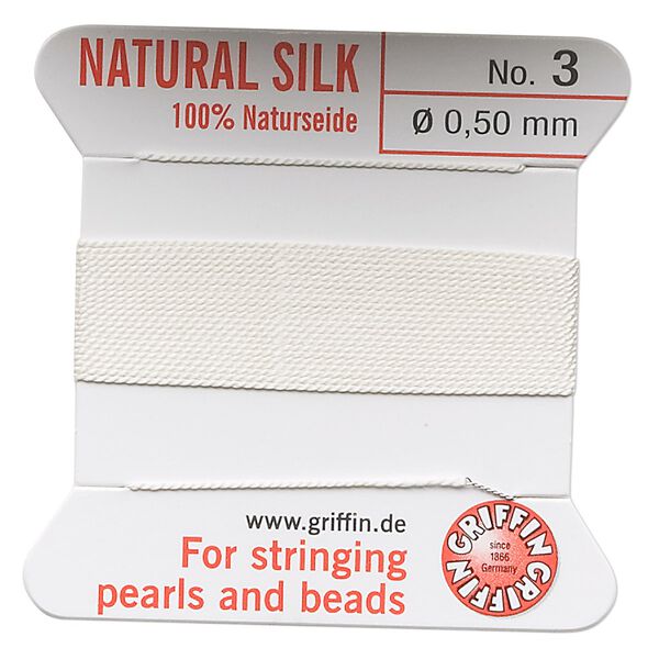 Thread, Griffin, silk, white, size #3. Sold per 2-meter card (approximately 78 inches). image number 0