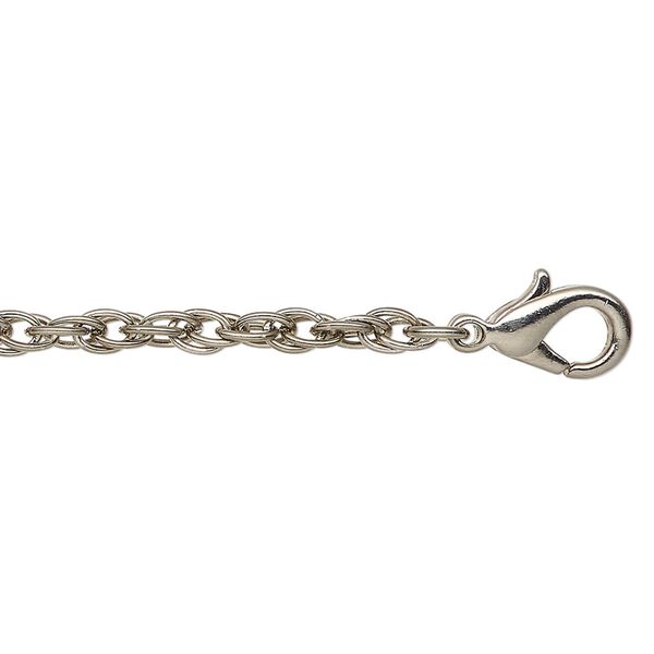 Chain, antique silver-finished steel, 3mm rope, 36 inches with lobster claw clasp. Sold individually. image number 0