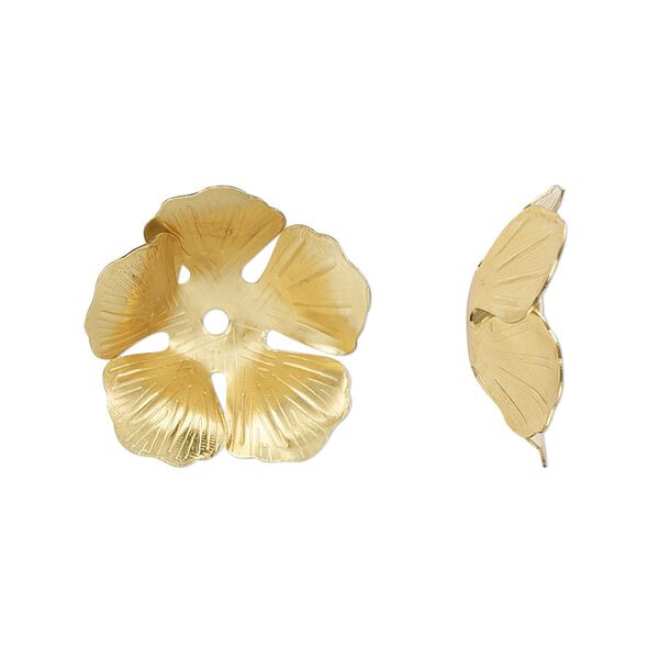 Bead cap, gold-finished copper, 19x6mm flower, fits 10-12mm round bead. Sold per pkg of 10. image number 0