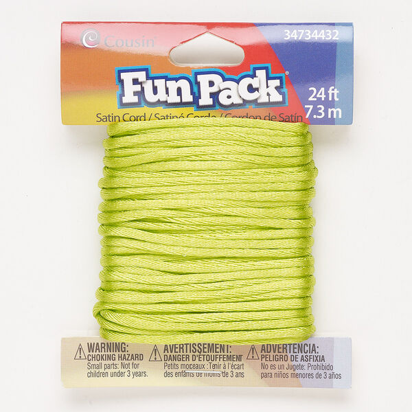 Cord, satin, neon green, 2mm round. Sold per 24-foot pkg. image number 0