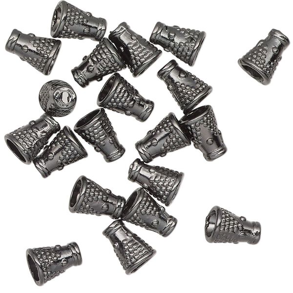 Cone, gunmetal-finished "pewter" (zinc-based alloy), 8x6mm textured, 2.5mm hole. Sold per pkg of 20. image number 0