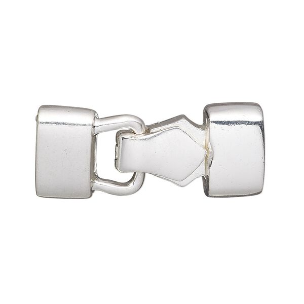 Clasp, magnetic fold-over, silver-plated "pewter" (zinc-based alloy), 32x14mm rectangle with glue-in ends, 10.5x2.5mm inside diameter. Sold individually. image number 0