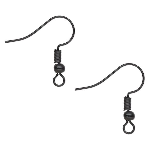 Ear wire fishhook 1pkg40, 20mm / 3mm ball / 4mm coil / open loop, 21 gauge black-finished brass 20 pair image number 0