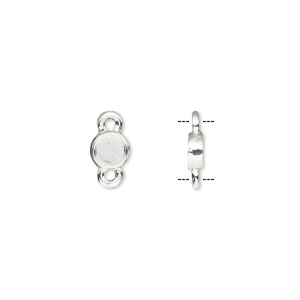 Link, silver-finished brass, 6mm double-sided round with 4mm round setting. Sold per pkg of 10. image number 0