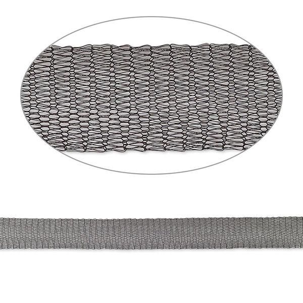 Mesh ribbon, enameled brass, black, 12mm tubular, fits up to 18mm bead. Sold per 1-meter pkg. image number 0