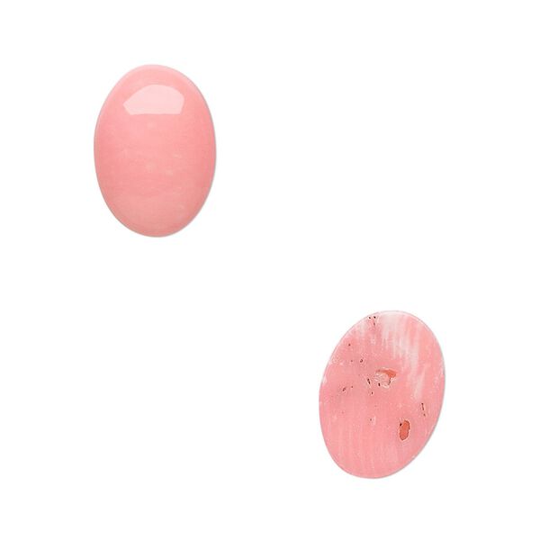 Cabochon, bamboo coral (dyed), pink, 14x10mm calibrated oval, Mohs hardness 3-1/2 to 4. Sold per pkg of 2. image number 0
