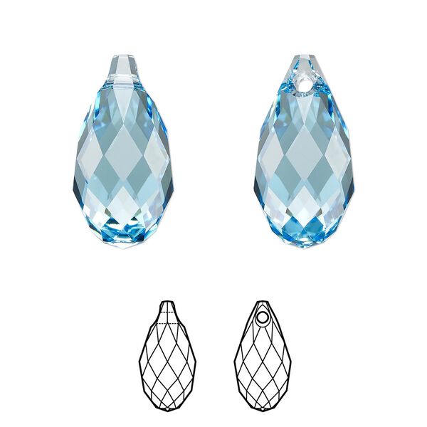 Briolette 1pk aquamarine, Crystal Passions® 17x8.5mm pendant drop 6010 image number 0