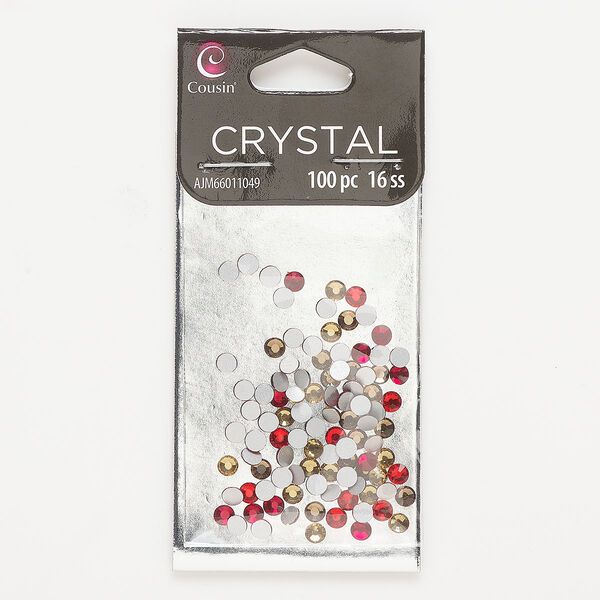 Flat back mix, flat back, glass, red and yellow, 3.8-4mm faceted round, SS16. Sold per pkg of 100. image number 0