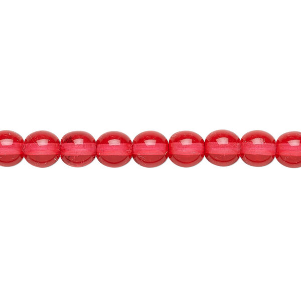 Bead, Czech dipped décor glass druk, red, 6mm round. Sold per 15-1/2" to 16" strand. image number 0