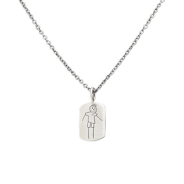 Necklace, sterling silver, 20x13mm matte rectangle with boy design, 18 inches with lobster claw clasp. Sold individually. image number 0