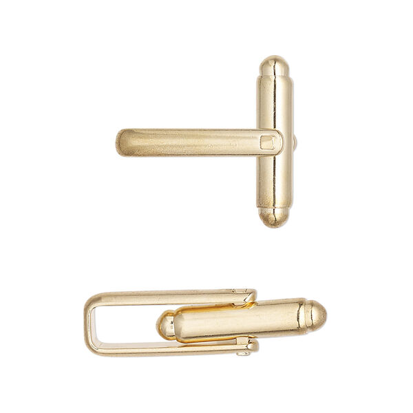 Cuff link, gold-finished brass, 19x17mm with 5x3mm oval pad. Sold per pkg of 3 pairs. image number 0