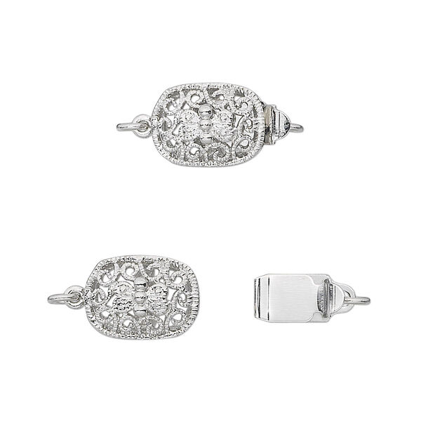 Clasp, tab, antique silver-plated brass, 12x9mm filigree oval. Sold per pkg of 4. image number 0