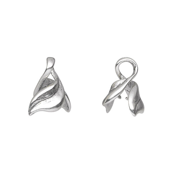 Bail, ice-pick, antiqued sterling silver, 11x8mm twisted leaf, 4mm grip length. Sold individually. image number 0