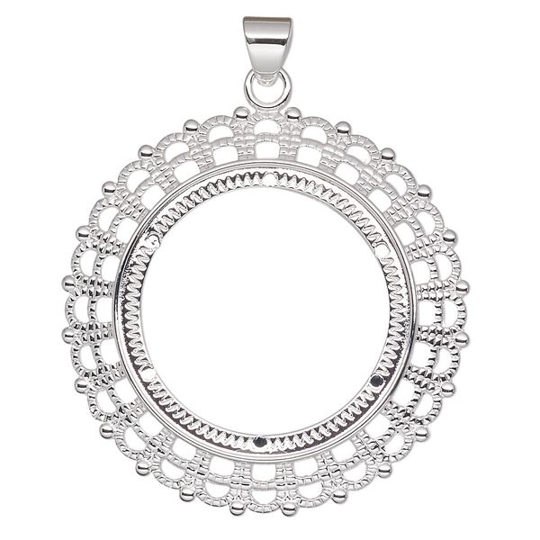 Pendant, silver-plated "pewter" (zinc-based alloy), 54mm fancy round with 38mm round setting. Sold per pkg of 2. image number 0