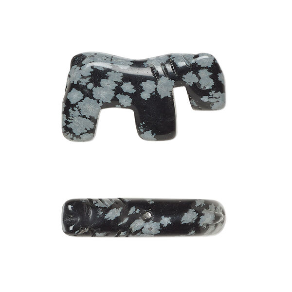 Snowflake obsidian 1pkg2, hand-cut horse bead natural 24x13mm image number 0