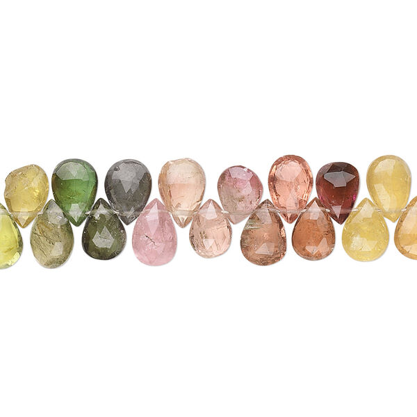 Multi-tourmaline 1pkg1, hand-cut top-drilled faceted puffed teardrop bead natural 8 inch 6x4mm-8x6mm image number 0
