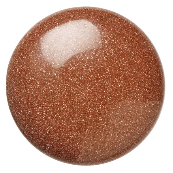 Cabochon, brown goldstone (glass) (man-made), 38mm calibrated round. Sold individually. image number 0
