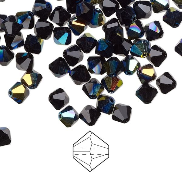 Bead 576pk jet AB, Preciosa Czech crystal 5mm bicone image number 0