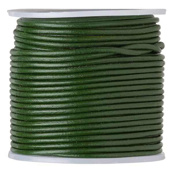 Cord, leather (dyed), dark green, 1.4-1.6mm round. Sold per 25-yard spool. image number 0