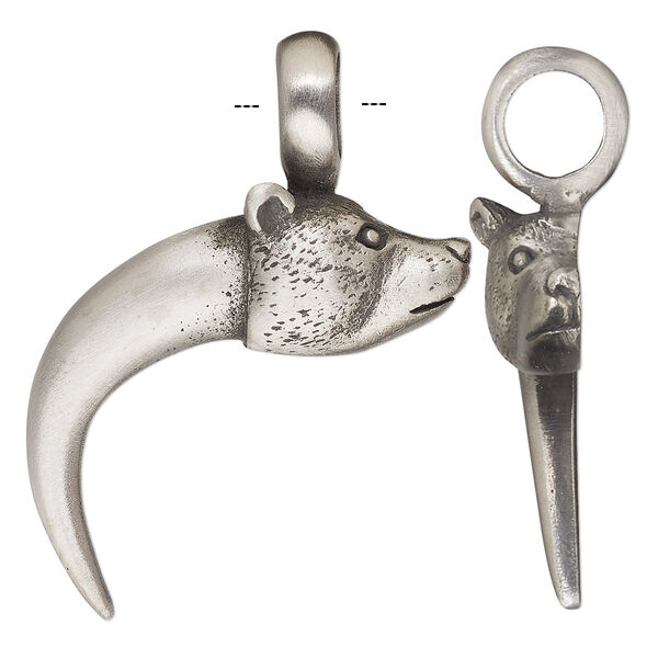 Pendant, antique pewter (tin-based alloy), 42x33mm single-sided bear claw. Sold individually. image number 0