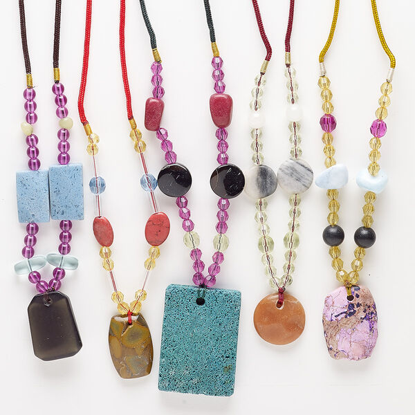 Multi-gemstone 1pkg5, mixed shape continuous necklace 20-24 inch mix 24mm-50x36mm image number 0