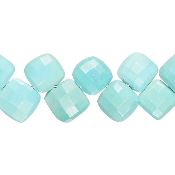 Blue-green turquoise 1pkg1, hand-cut top-drilled checkerboard faceted puffed diamond bead 8 inch 10-12mm image number 0
