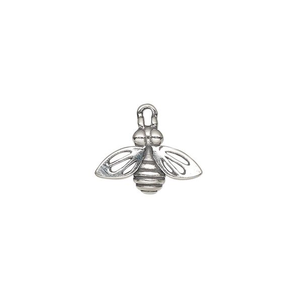 Charm, sterling silver, 15.5 x 11.5mm single-sided cutout bee. Sold individually. image number 0