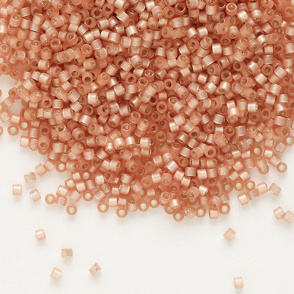 Seed bead, Delica®, glass, pkg/250g, #11 round, translucent silver-lined peach (DB-0622). image number 0