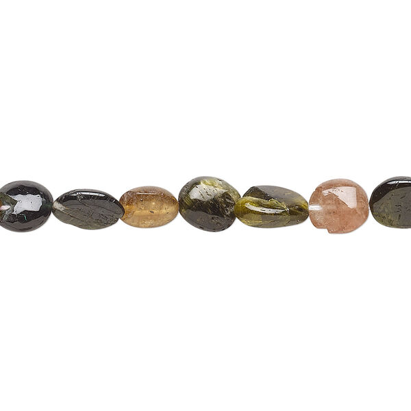 Multi-tourmaline 1pkg1, hand-cut puffed oval bead natural 13 inch 5x4mm-9x7mm image number 0