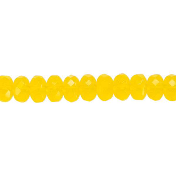 Bead, Czech fire-polished glass, yellow, 7x5mm faceted rondelle. Sold per 15-1/2" to 16" strand. image number 0