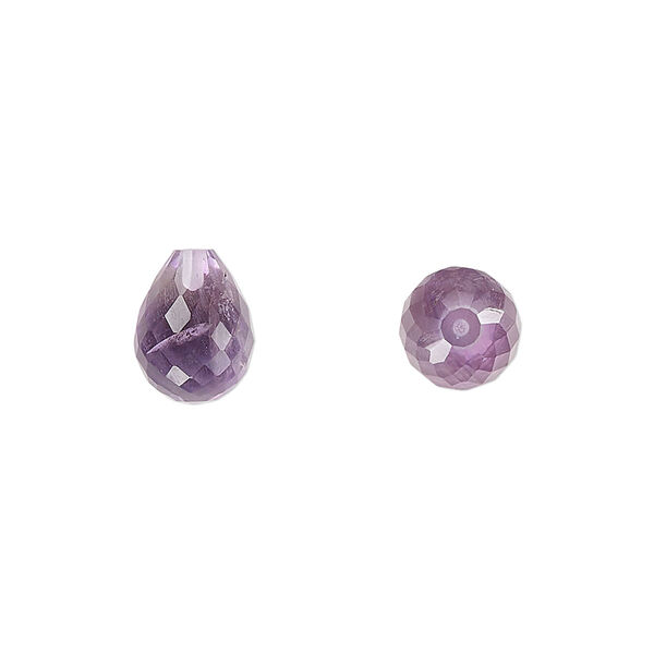 Amethyst 1pkg2, hand-cut half-drilled faceted teardrop bead natural 10x8mm image number 0