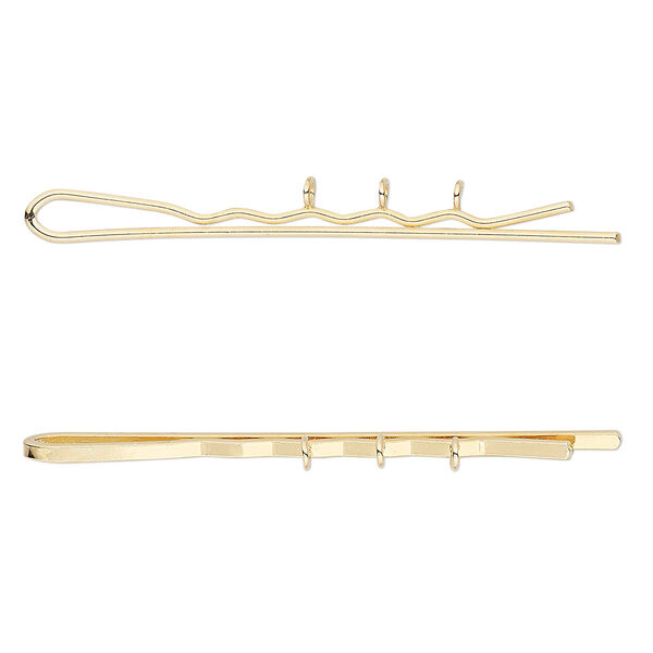 Hair clip, gold-plated steel, 2-1/4 inches with 3 closed loops. Sold per pkg of 10. image number 0