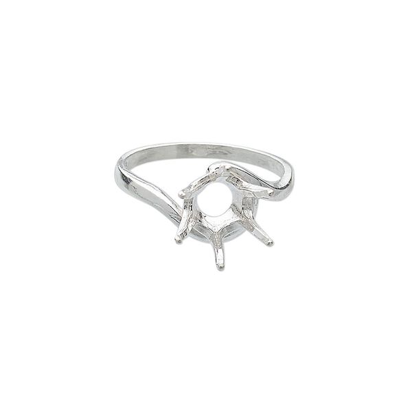Ring, Sure-Set™, sterling silver, swirl band with 10mm 6-prong round setting, size 6. Sold individually. image number 0