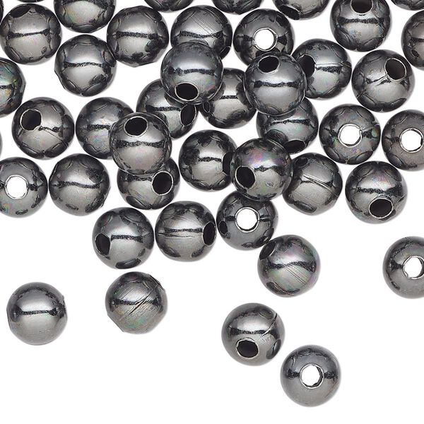 Bead, gunmetal-plated steel, 6mm round. Sold per pkg of 100. image number 0