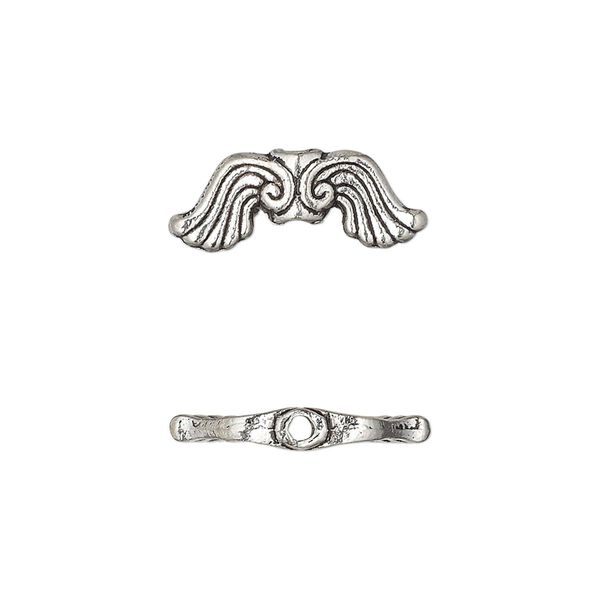 Bead, antique silver-finished "pewter" (zinc-based alloy), 19x7mm double-sided wing. Sold per pkg of 10. image number 0
