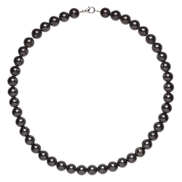 Shungite / brass 1pkg1, imitation rhodium-plated round necklace natural B grade, 18 inch / lobster claw clasp 10mm image number 0
