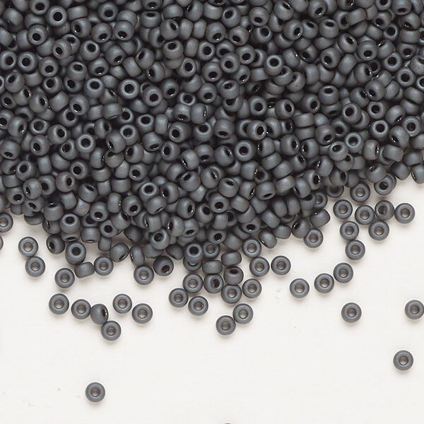 Seed bead, Miyuki, glass, pkg/25g, #11 rocaille, opaque matte metallic glazed luster slate (RR-2065). image number 0
