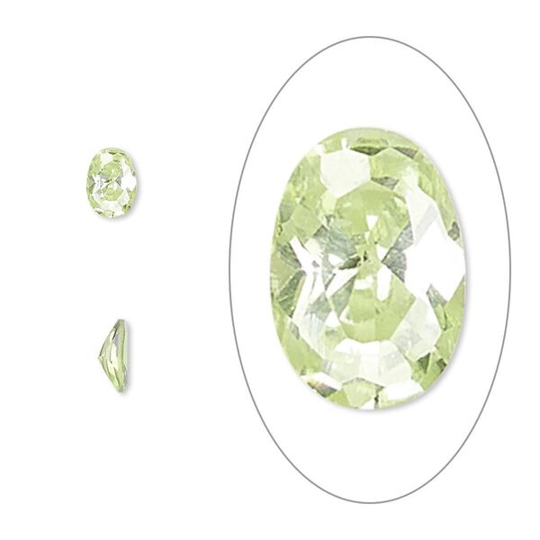 Gem, cubic zirconia, peridot green, 6x4mm faceted oval, Mohs hardness 8-1/2. Sold per pkg of 2. image number 0