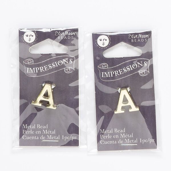 Bead, gold-finished "pewter" (zinc-based alloy), 14x13mm top-drilled alphabet letter "A" with 2mm hole. Sold per pkg of 2. image number 0