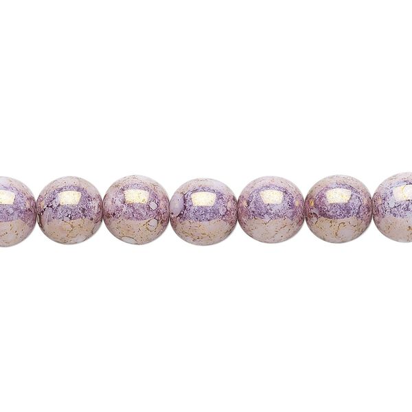 Bead, Czech glass druk, mauve granite, 8mm round. Sold per 15-1/2" to 16" strand. image number 0
